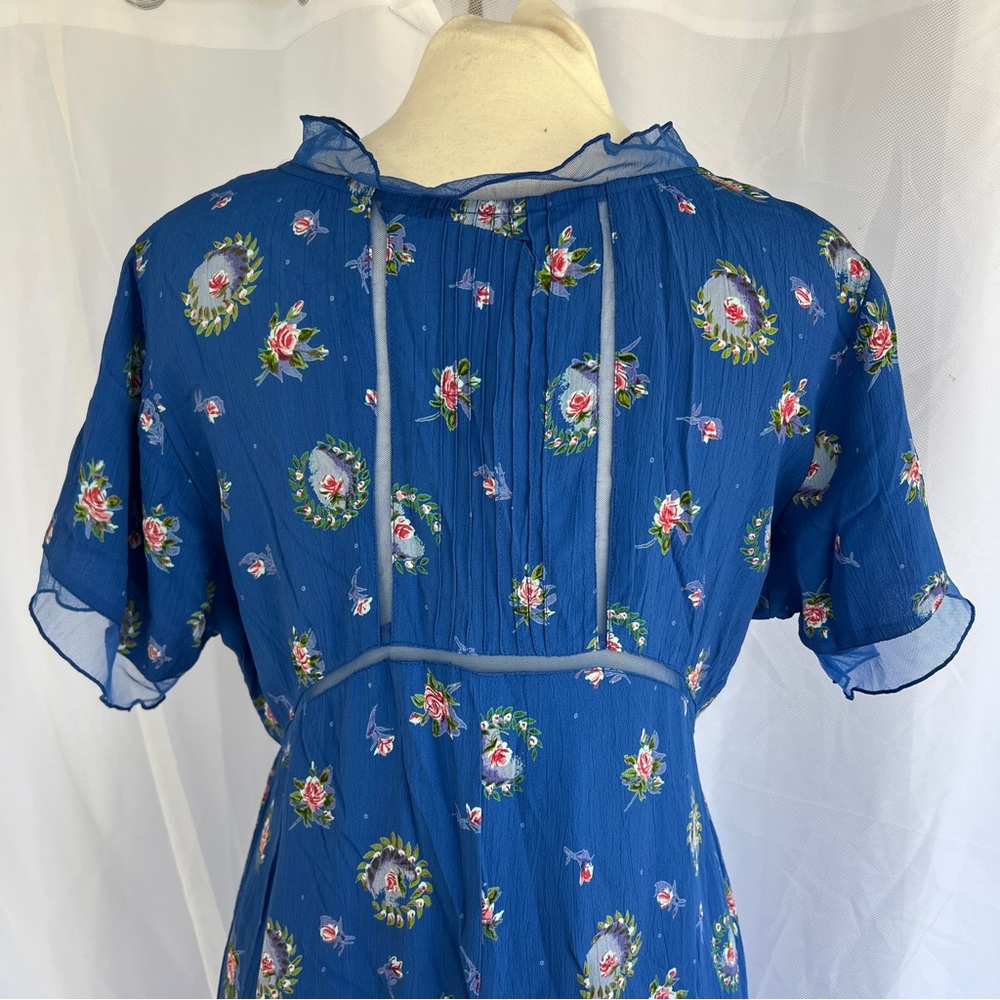 Vintage 90s April Cornell blue floral rayon dress NWT medium - Picture 10 of 17
